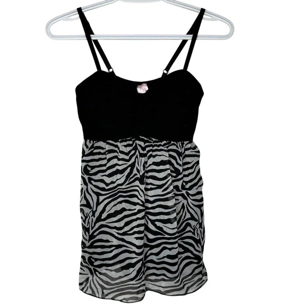 Womens Y2K Babydoll Tank Top 90s Zebra Indie Mob Wife‎ Sheer Edgy Italian Glam